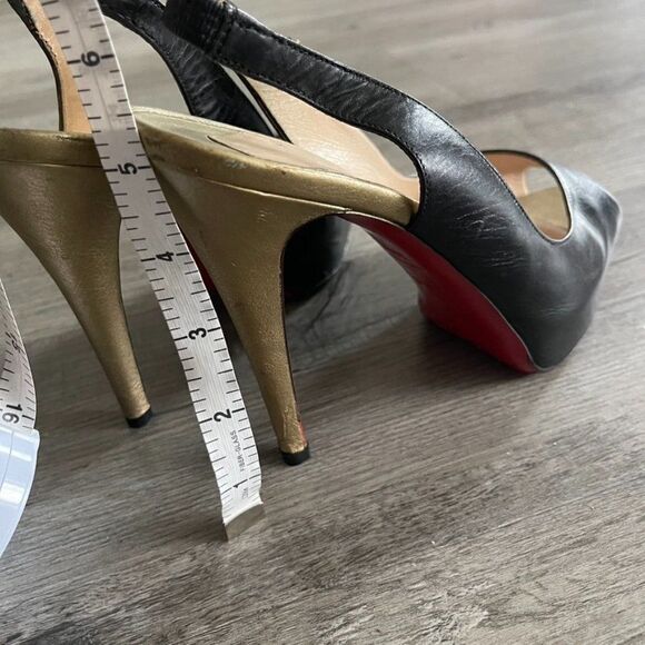 Christian Louboutin Black Gold Leather Slingback Peep Toe Pumps Size 39.5EU - Picture 4 of 13